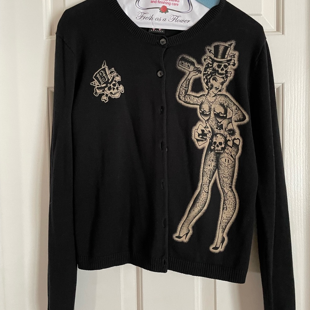 Lucky 13 pinup cardigan. Black , size Med